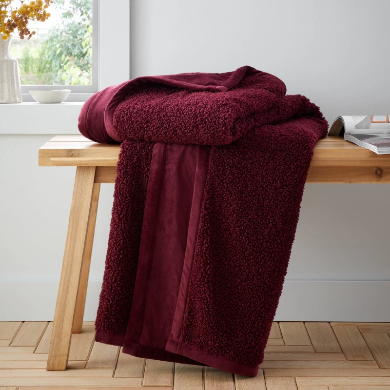 Image of Catherine Lansfield So Soft Velvet Boucle 130cm x 170cm Throw Damson