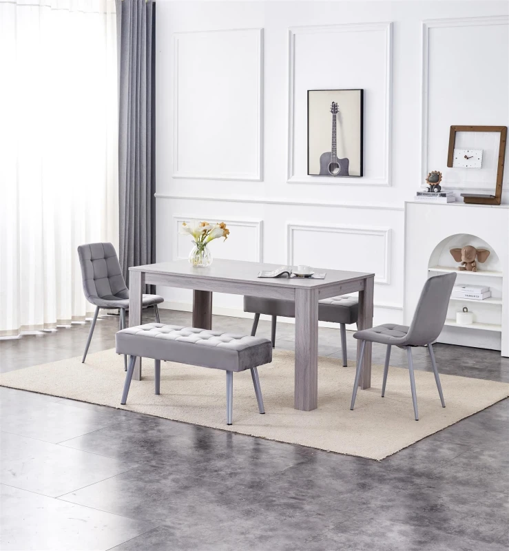 Image of Kosy Koala Grey Dining Table and 2 Grey Velvet Chairs and 2 Benches, Multi ARGRY140ROC0200