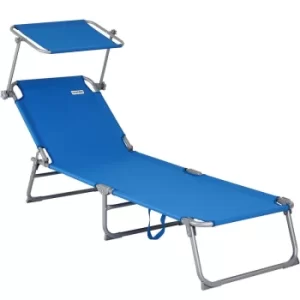 Image of Folding Sun Lounger Steamer Chair Sun Shade Bed Outdoor Garden Loungers Beach Blue