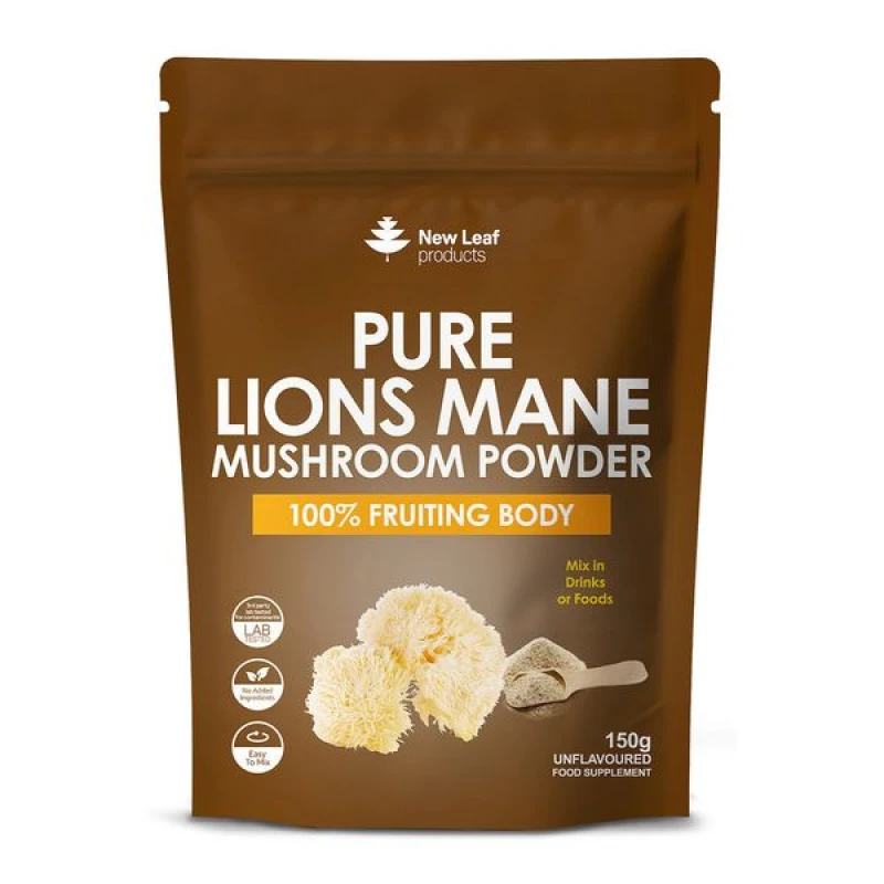 Image of New leaf health Lions Mane Mushroom Powder - Potent 3000mg Mushroom Powder - 100% Fruiting Body Light Brown unisex