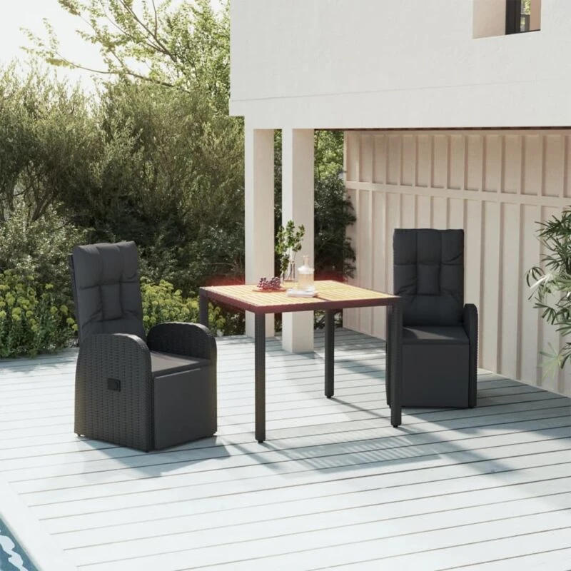 Image of VIDAXL 3 Piece Garden Dining Set Black Poly Rattan&Solid Wood Acacia Vidaxl 8720845801069