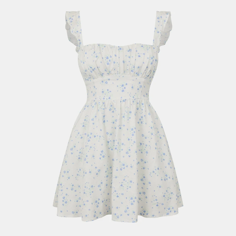 Image of Jack Wills Patterned Tie Back Dress White/Blue Dits female 10 (S)