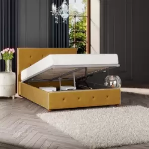 Image of Hesper Ottoman Storage Bed, Plush Velvet, Ochre Small Double - Laurence Llewelyn-bowen