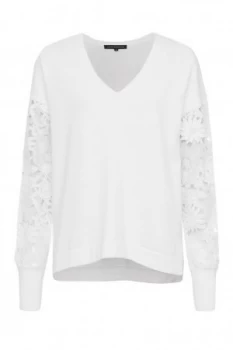 Image of French Connection Manzoni Lace Sleeves Jumper White