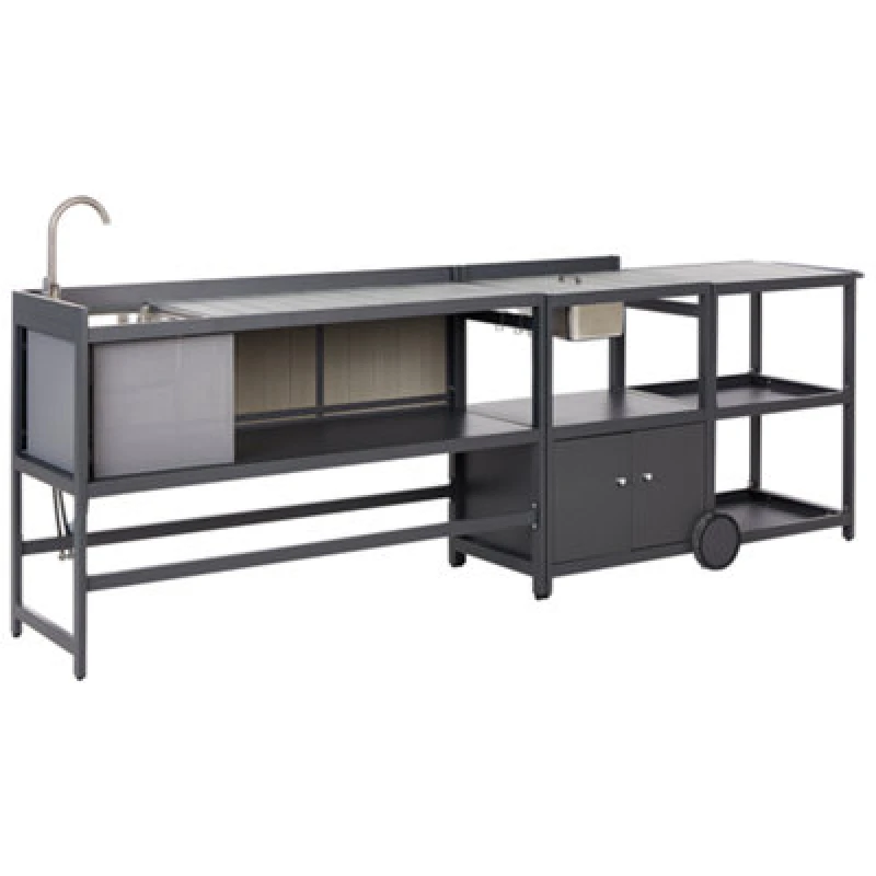 Image of Beliani Outdoor Kitchen Set With Sink Ortisei Metal Graphite Grey