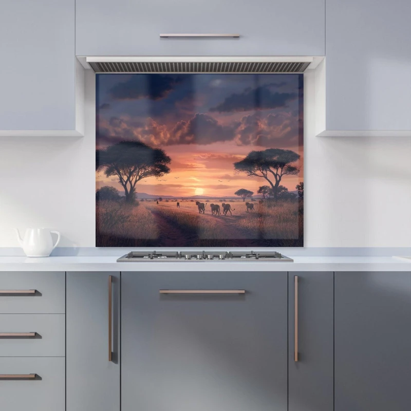 Image of Warren Reed - Designer Lions' Twilight Journey Kitchen Splashback in Black Size: 900mm x 650mm Black Unisex 900mm x 650mm