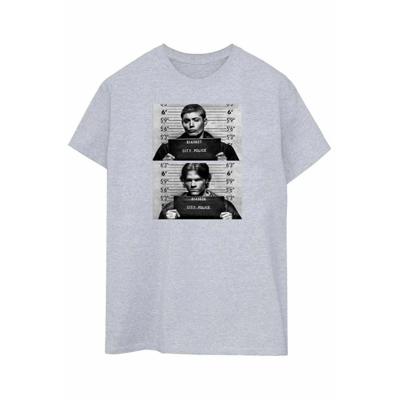 Image of Supernatural Supernatural Men Winchester Mugshot T-Shirt in Grey Size: Small Grey S Male 5063377466867