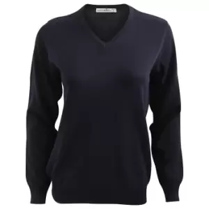 Image of Kustom Kit Ladies Arundel Long Sleeve V-Neck Sweater (10 UK) (Navy Blue)
