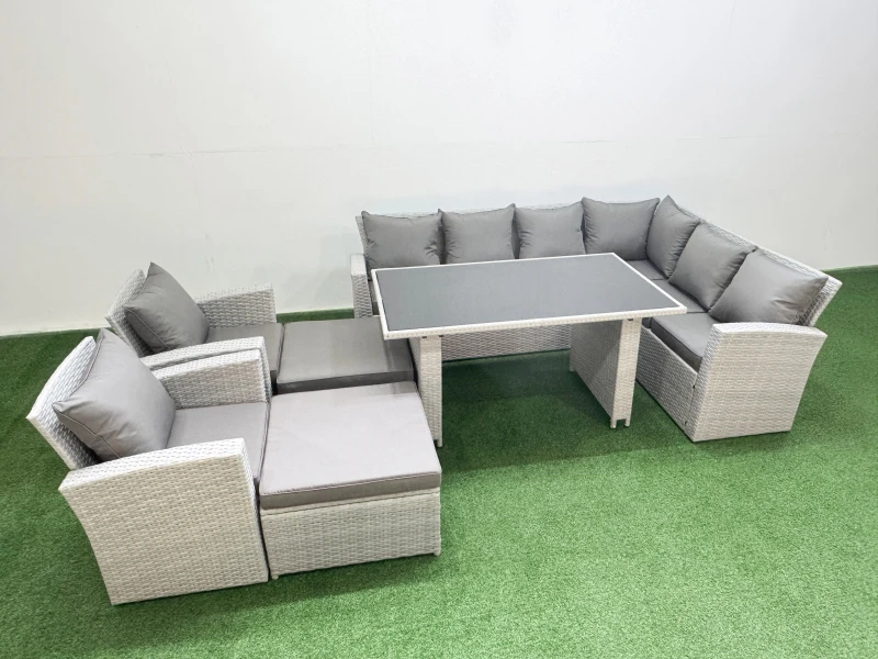 Image of Fimous Outdoor Garden Furniture Sets 10 Seater Wicker Rattan Corner Sofa Set in Light Grey Light Grey Unisex