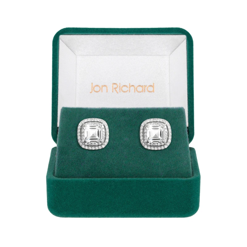 Image of Jon Richard Rhodium Plated CZ Square Crystal Studs - Gift Box Jewellery Sets One Size Silver 70972811000