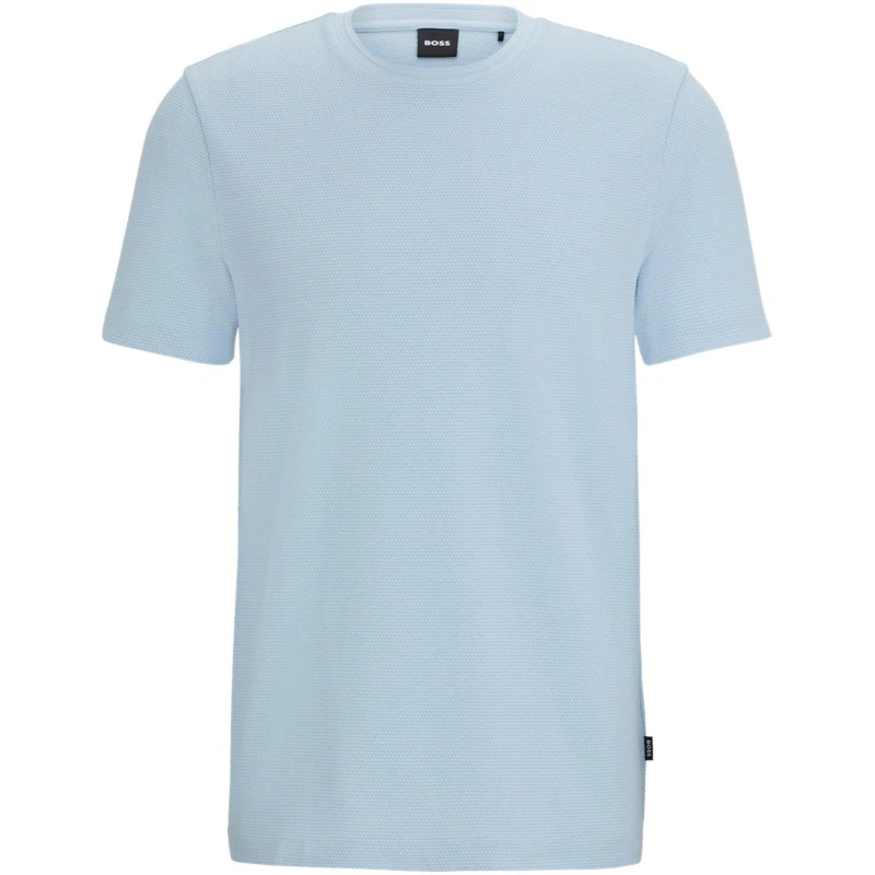 Image of Boss Mens Tiburt Bubble Structure Cotton Short Sleeve T-Shirt Light Blue 450 male Small