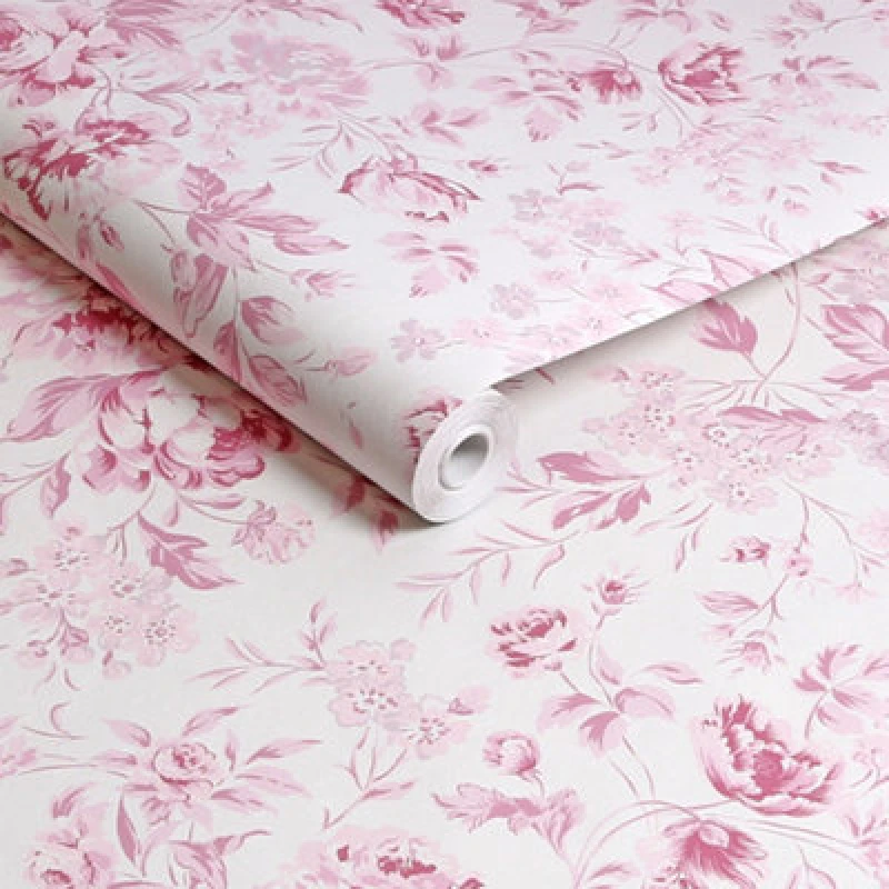 Image of Shabby Chic by Rachel Ashwell Romantic Rose Pink Floral Wallpaper Wallpaper One Size Pink 71540506000