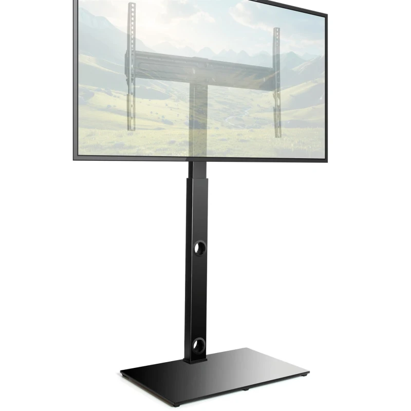 Image of Futura Universal TV Stand 30 to 75" TVs, Swivel & Height Adjustable, 60kg Load, Max VESA 600x400mm, Tempered Glass Base in Black Unisex