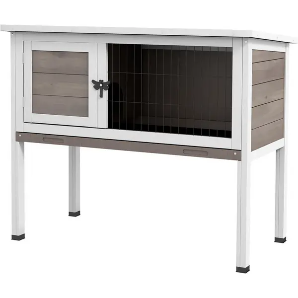 Image of PawHut Elevated Indoor Outdoor Wooden Rabbit Hutch Hinged Asphalt Roof Removable Tray Brown
