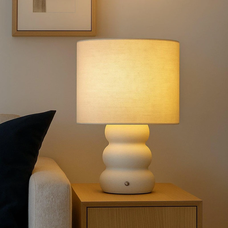 Image of Lighting Collection Textured Ceramic Rechargeable Table Lamp White unisex One size