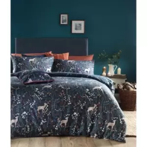 Image of Furn Richmond Duvet Cover Set With Woodland And Botanical Design (Double) (Midnight Blue)