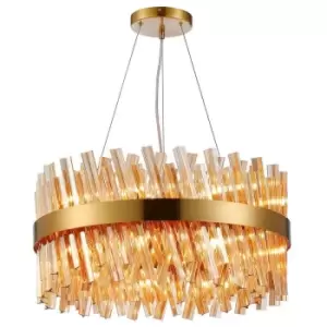 Image of Luminosa Kalih 18 Light G9, Ceiling Pendant Round, Brass, Amber Item Weight: 16.81kg