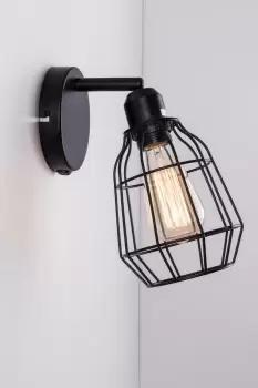 Image of Caged Wall Light, E27/ES Cap, On/Off Switch, LED Compatible