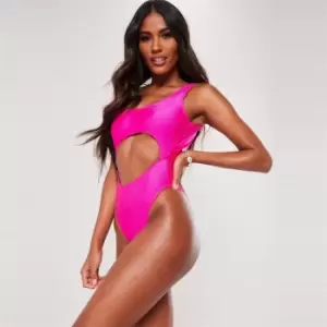 Image of Missguided Kk Cut Out Scoop Neck Swimsuit - Pink