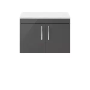 Image of Nuie Athena 800 Wall Hung 2-door Vanity & Sparkling White Worktop - Gloss Grey