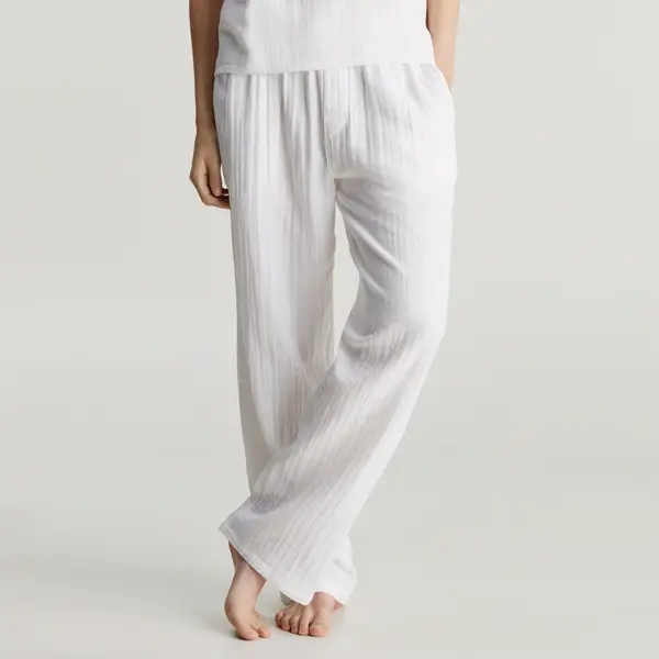Image of Calvin Klein Textured Cotton-Gauze Sleep Pants - L
