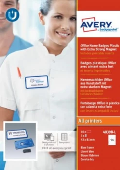 Image of Office 40 Name Badge with Magnet Extra Blue 10 Badges 42 Lbl