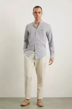 Image of Slim Fit Long Sleeve Slub Stripe Shirt