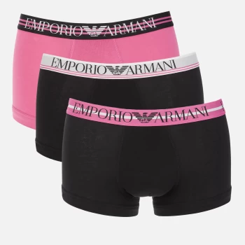 Image of Emporio Armani Mens 3 Pack Mixed Waistband Trunks - Black/Azalea - M