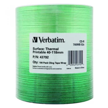 Image of Verbatim CDR 700mb 52X Printable Pack of 100 43792
