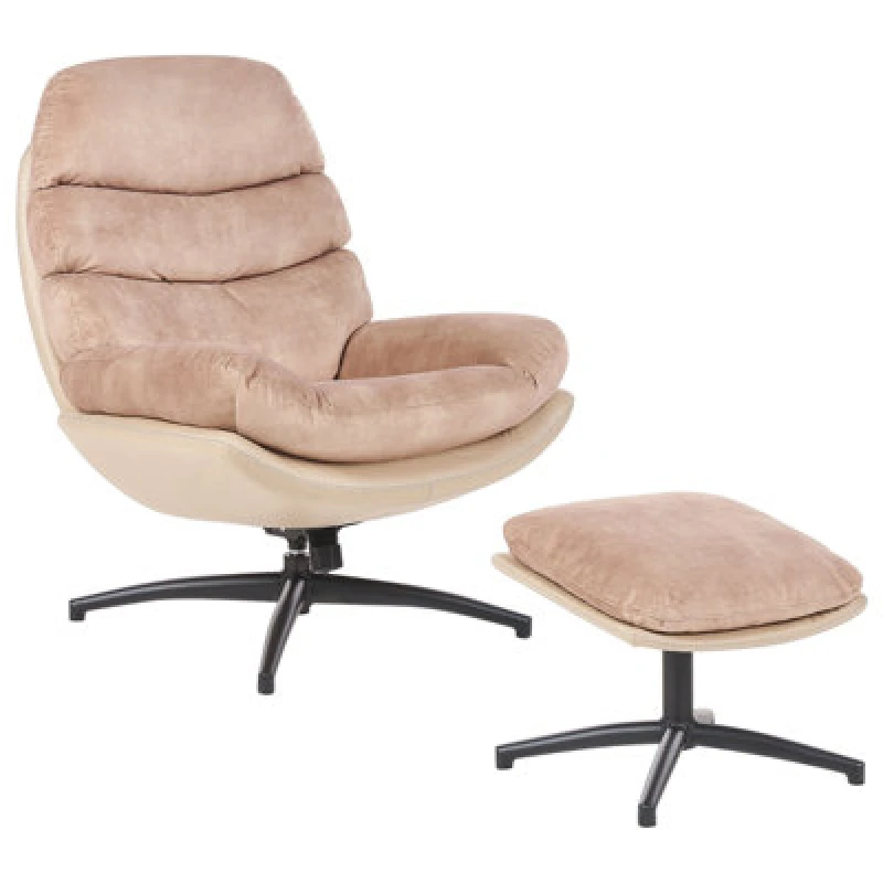 Image of Beliani Swivel Armchair Eide With Footstool Velvet Sand Beige