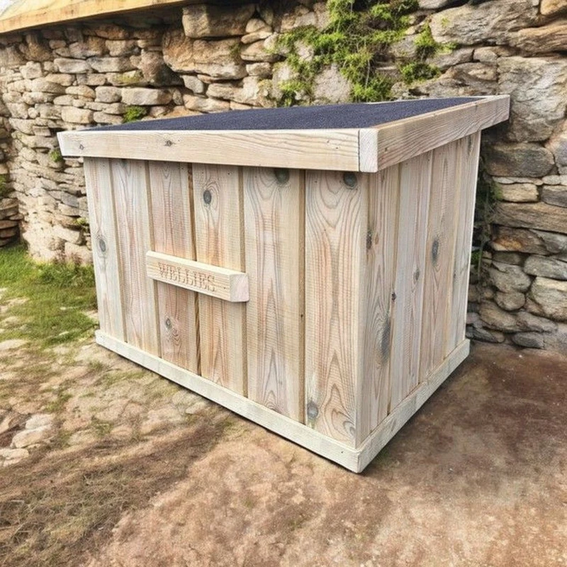 Image of Buttercup Farm Welly Storage Box - Pressure Treated Wood - L70 x W50 x H50cm in Brown Brown Unisex