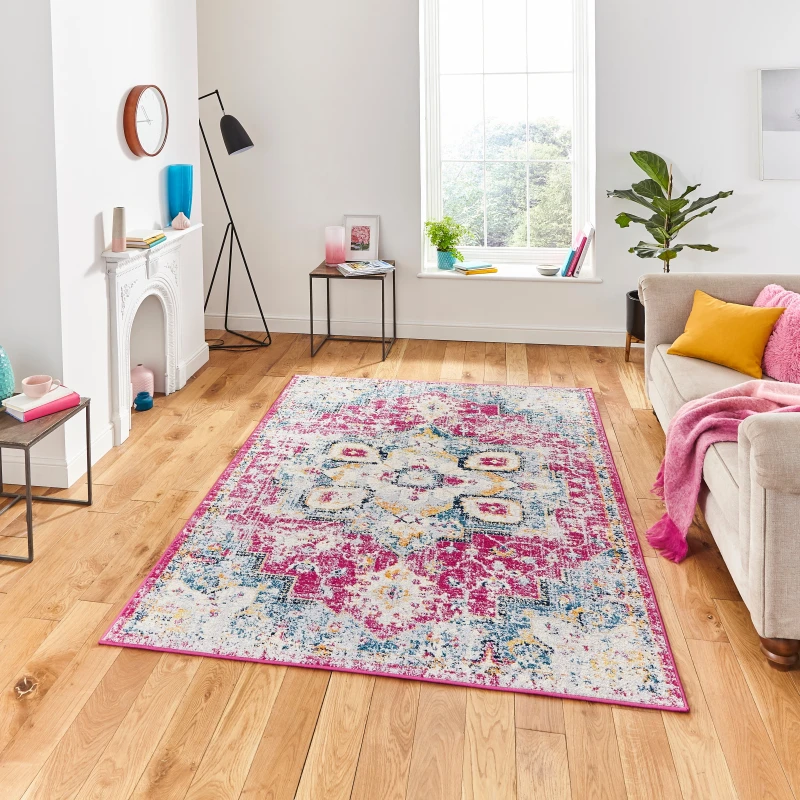 Image of THINK RUGS Think Rugs - Boston G0532 Fuchsia Blue 160cm x 220cm Rectangle - Blue and Pink 42163
