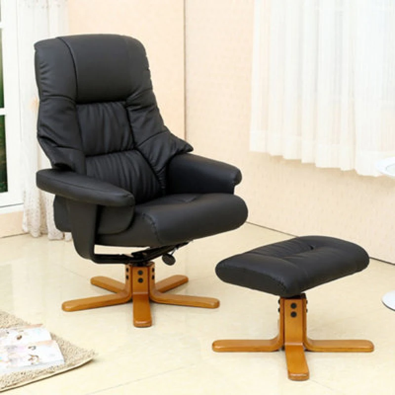 Image of More4Homes Sorento Bonded Leather Swivel Recliner Armchair Chair w Footstool Black