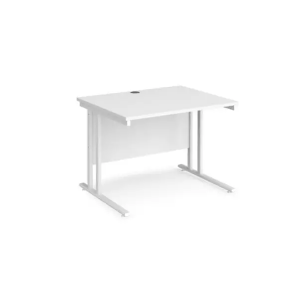 Image of Office Desk 1000mm Rectangular Desk With Cantilever Leg White Tops With White Frames 800mm Depth Maestro 25
