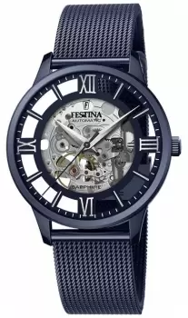 Image of Festina F20574/1 Mens Skeleton Automatic Blue Steel Watch