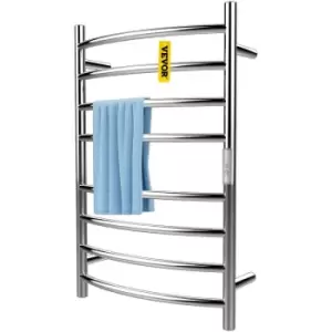Image of VEVOR Heated Towel Rack, 8 Bars Curved Design, Mirror Polished Stainless Steel Electric Towel Warmer with Built-In Timer, Wall-Mounted for Bathroom,