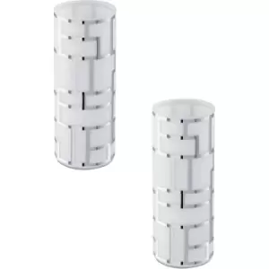 Image of 2 PACK Table Lamp Shade White Chrome Glass With Decor In Line Switch E27 1x60W