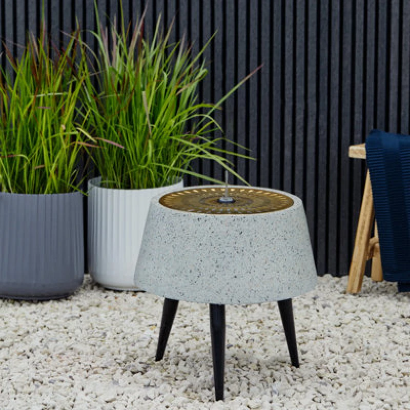 Image of Ivyline Water Feature On Stand With Light Display In Terrazzo & Brass (24279)