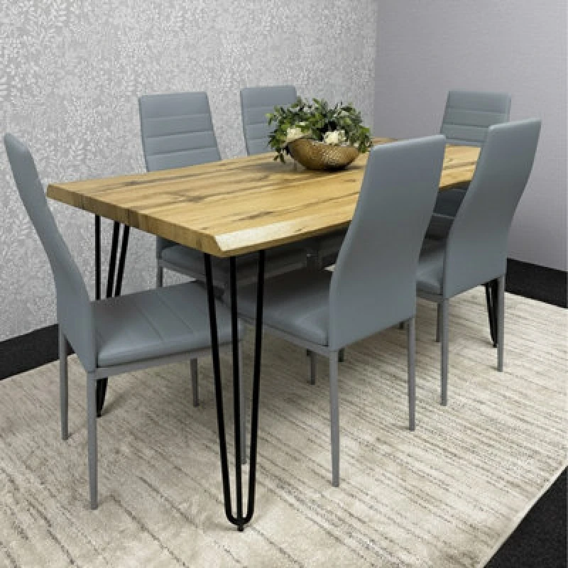 Image of Kosy Koala Modern Dining Table Set With 6 Grey Faux Leather Chairs Dining Room Furniture