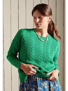Image of Superdry Dropped Shoulder Cable Jumper - Green, Size 14, Women
