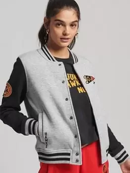 Image of Superdry Vintage Collegiate Jrsy Bomber - Grey, Size 14, Women