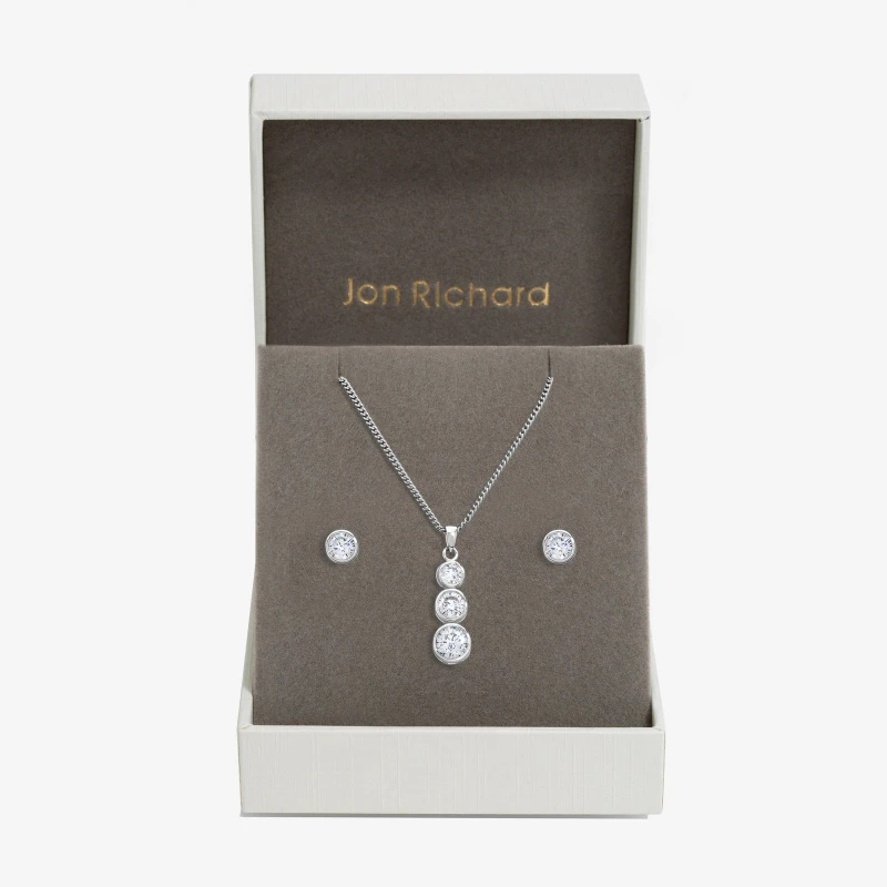 Image of Jon Richard Rhodium Plated Cubic Zirconia Bezel Stick Pendant Jewellery Sets One Size Silver 72236011000