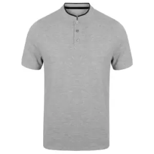 Image of Front Row Mens Stand Collar Stretch Polo Shirt (S) (Heather/Bright Navy)