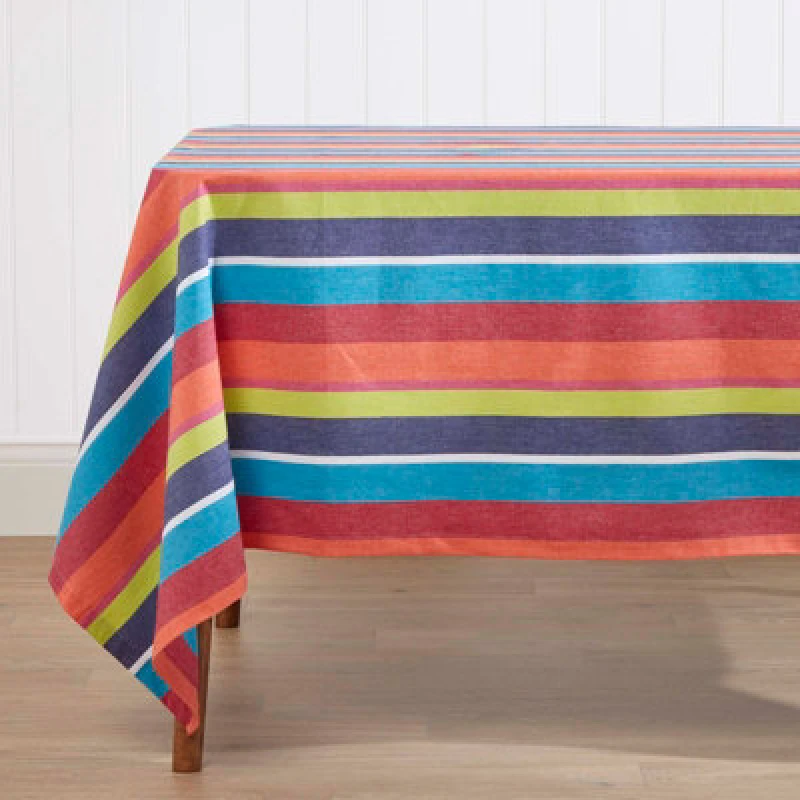 Image of Homescapes Striped Cotton Tablecloth, 137cm x 137cm Multi
