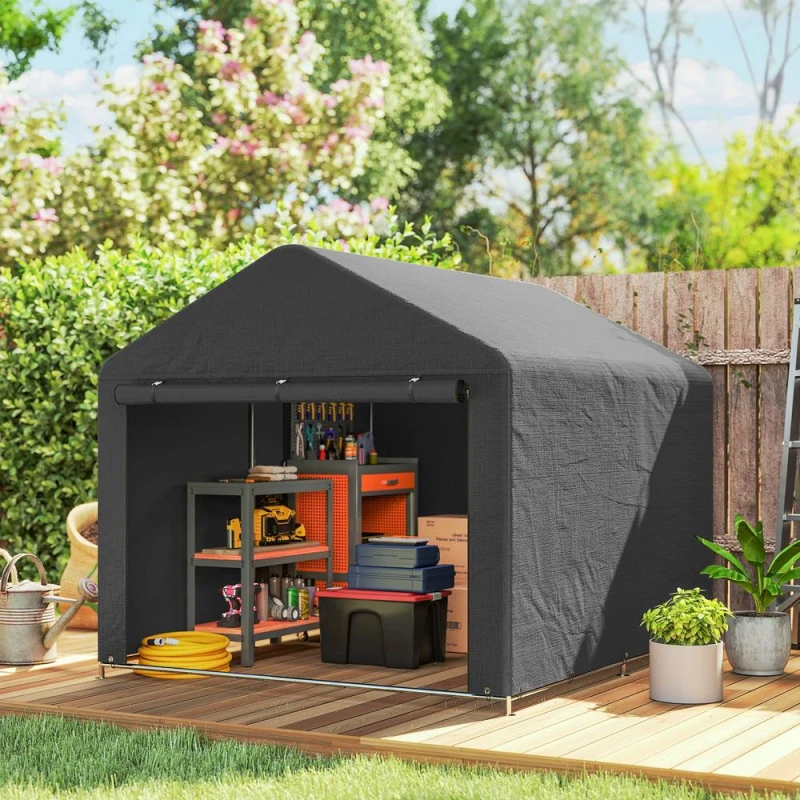 Image of OUTSUNNY 6.6 x 7.8ft Garden Storage Shed Tent Bike Tent, Dark Grey Dark Grey Unisex
