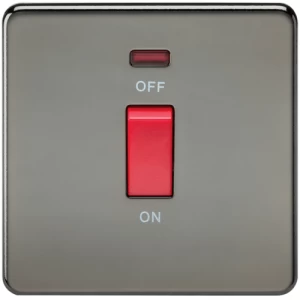 Image of KnightsBridge 45A 1G DP 230V Screwless Black Nickel Electric Switch With Neon