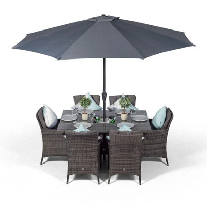 Image of Thats Furniture Savannah Rectangle 6 Seat Rattan Dining Set Ice Bucket Drinks Cooler in Grey Grey Unisex