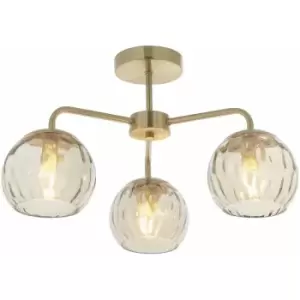 Image of Loops - Semi Flush Ceiling Light - Satin Brass & Champagne Lustre Glass - 3 x 25W E14