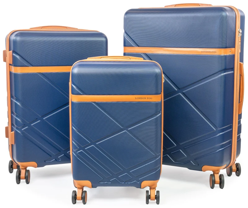 Image of London Fog Eton 3 Piece Suitcase Set - TSA 8-Wheel Cabin & Hold Travel Luggage in Navy Size: 3 Pack Navy Unisex 3 Pack