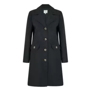 Image of Yumi Black Military Button Through Coat - Black